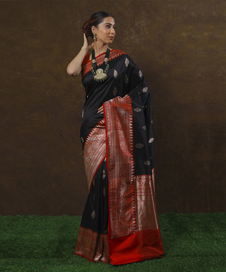 Black red silk handloom banarasi saree