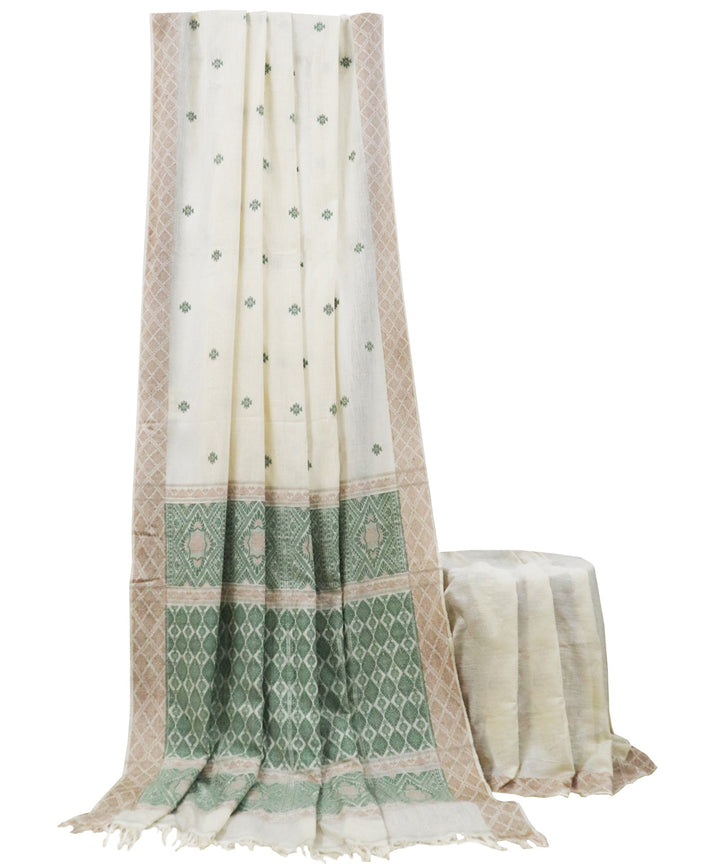 White green handloom eri silk and cotton assam saree