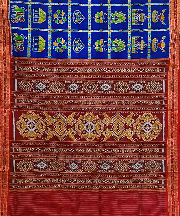 Indigo maroon handwoven silk khandua saree