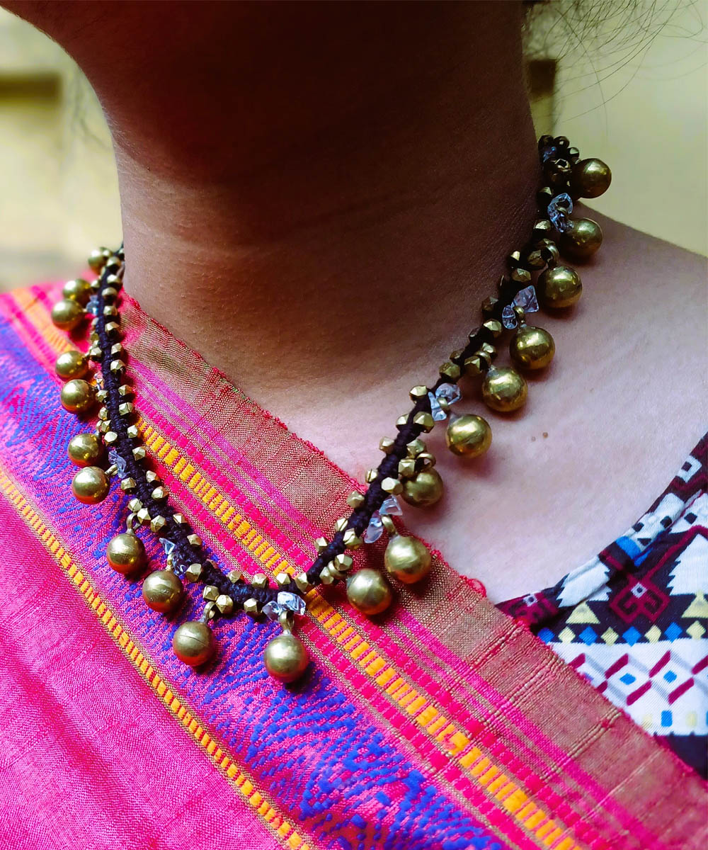 Black handcrafted dokra beads necklace