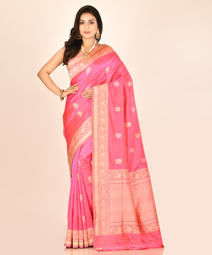 Pink handloom silk banarasi saree