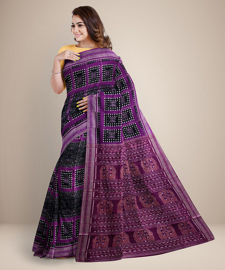 Purple black cotton handwoven sambalpuri saree