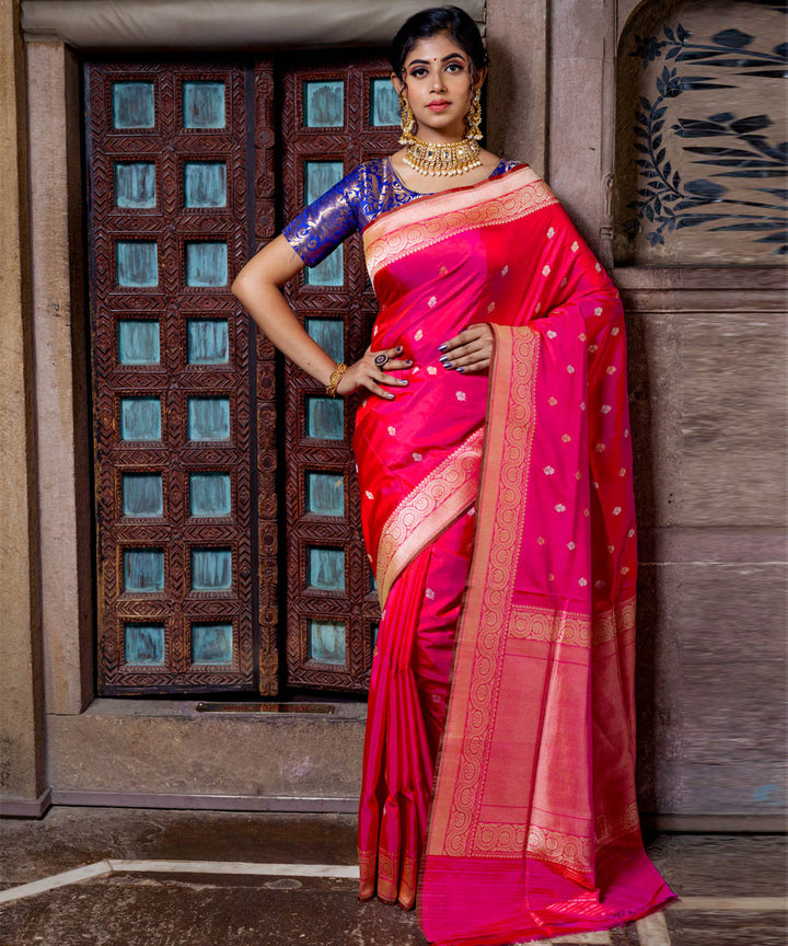 Pink silk handwoven banarasi saree