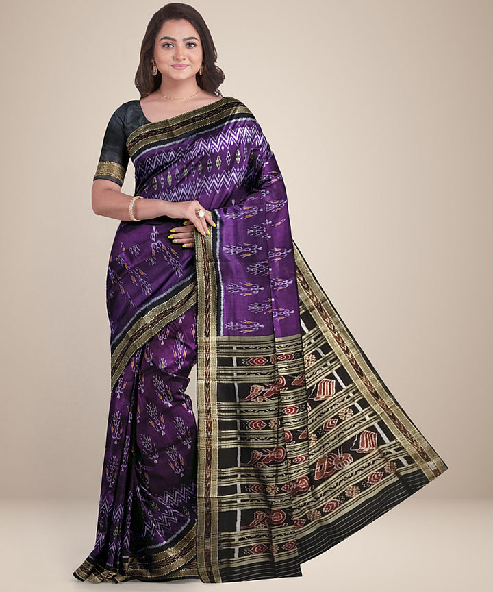 Purple black silk handwoven rudraksha border khandua saree