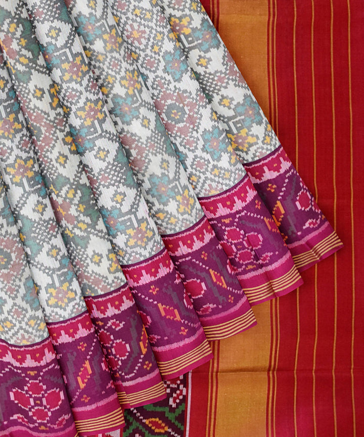 Grey maroon silk handloom patola saree