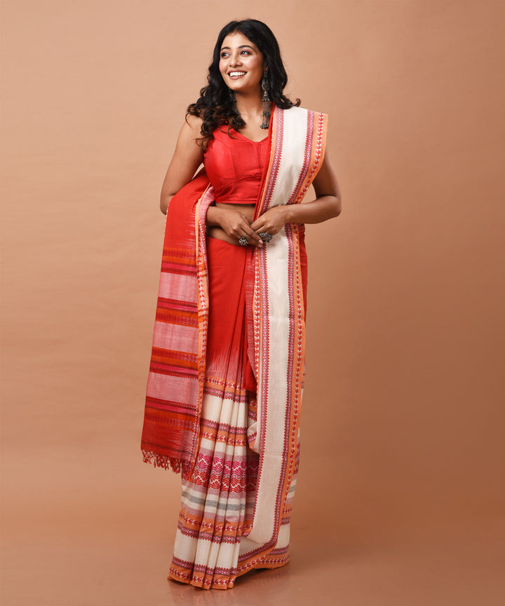 Red handloom cotton jamdani saree