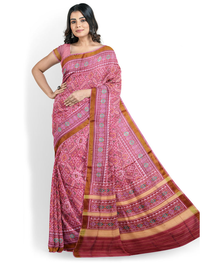 Peach pink silk handloom patola saree