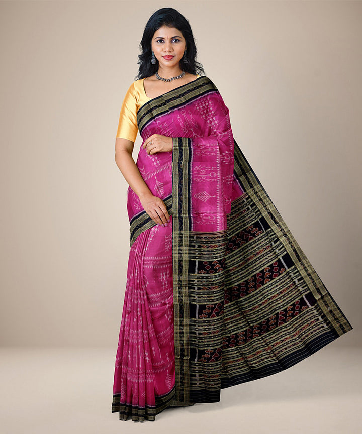 Fuchsia black silk handwoven khandua saree