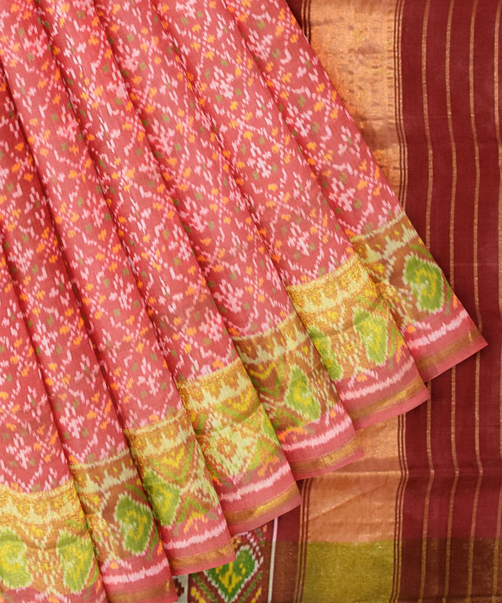 Peach silk handwoven patola saree