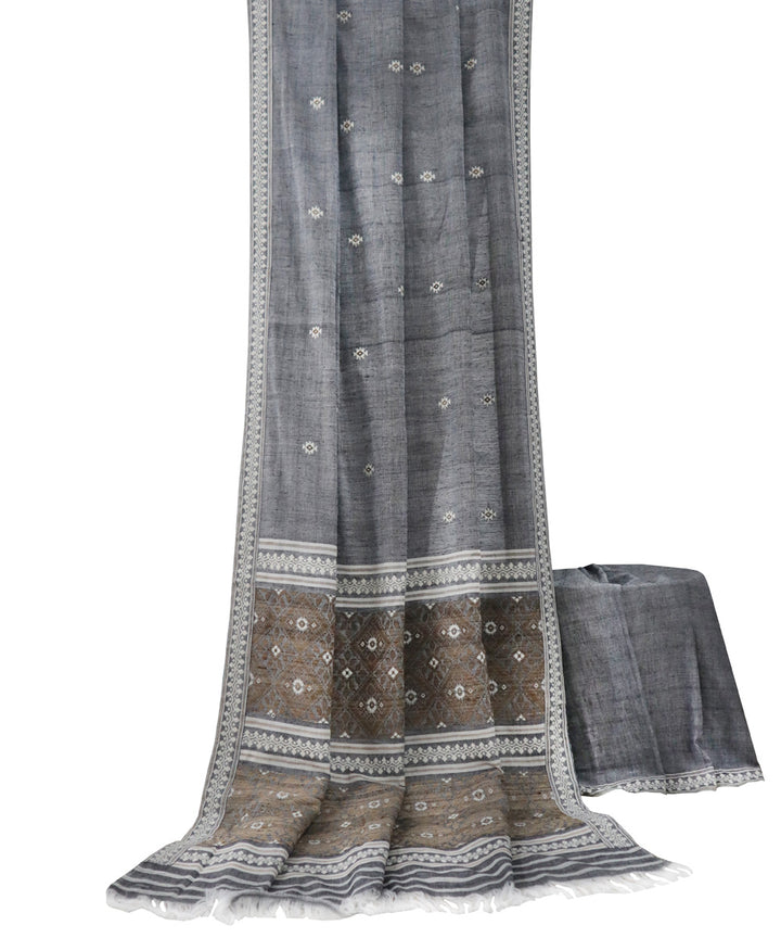 Grey brown handwoven eri silk assam saree