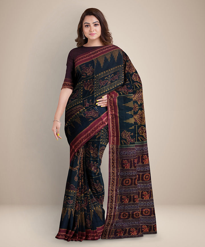 Black maroon cotton handwoven sambalpuri saree