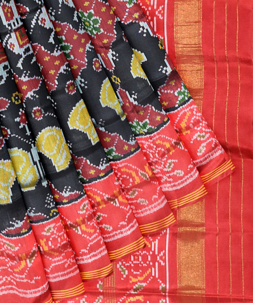 Black red silk handloom patola saree