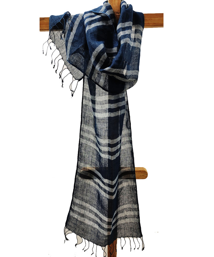 Navy blue white handloom cotton assam stole