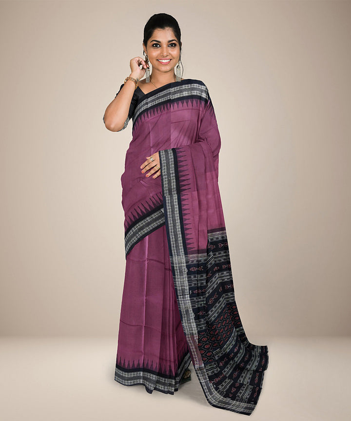 Mauve black handwoven cotton sambalpuri saree