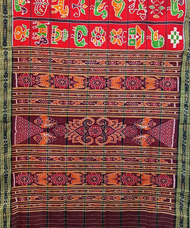 Red maroon handwoven khandua silk saree