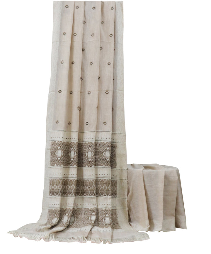 Cream brown handloom eri silk assam saree