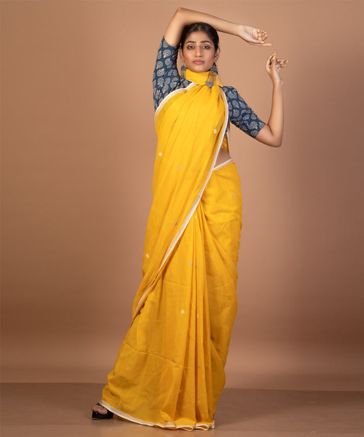 Yellow handwoven cotton jamdani saree