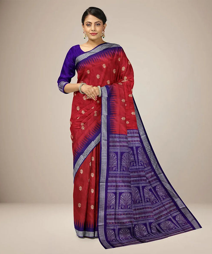 Red blue handwoven silk sambalpuri saree