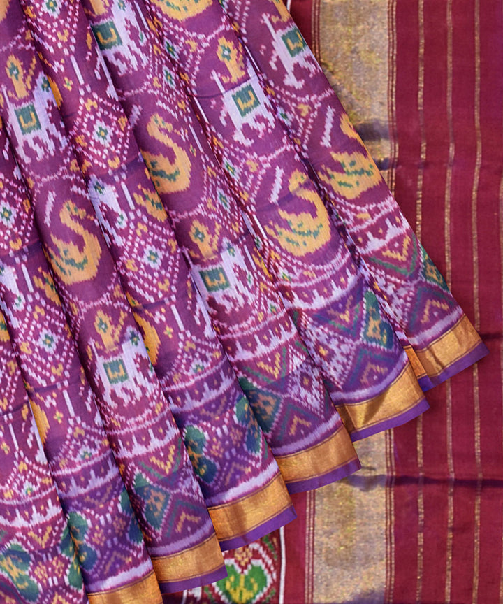 Dark purple silk handloom patola saree