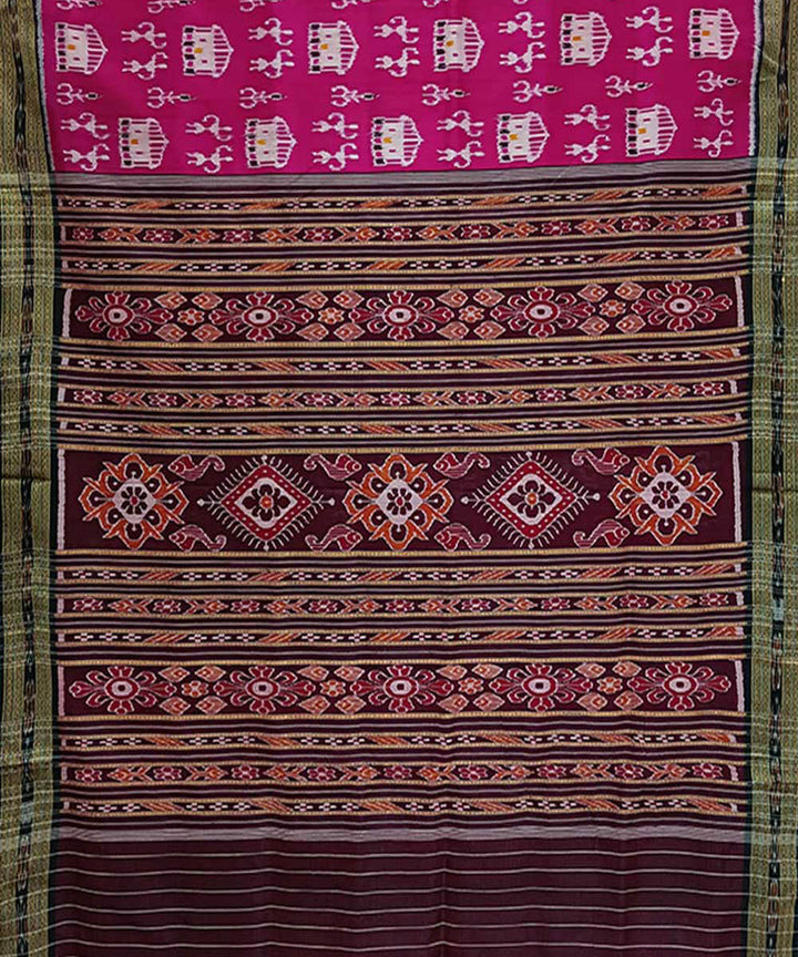 Pink black handwoven khandua silk saree