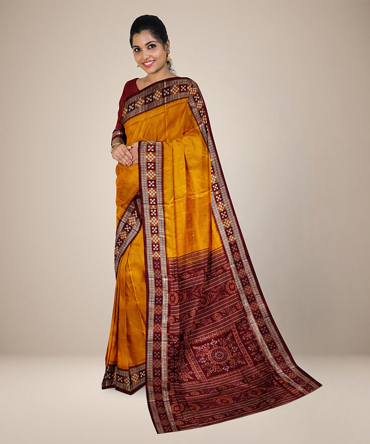 Orange maroon silk handwoven bomkai saree