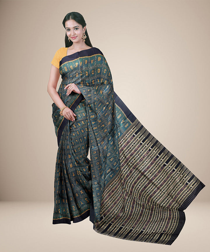 Grey black silk handwoven khandua saree