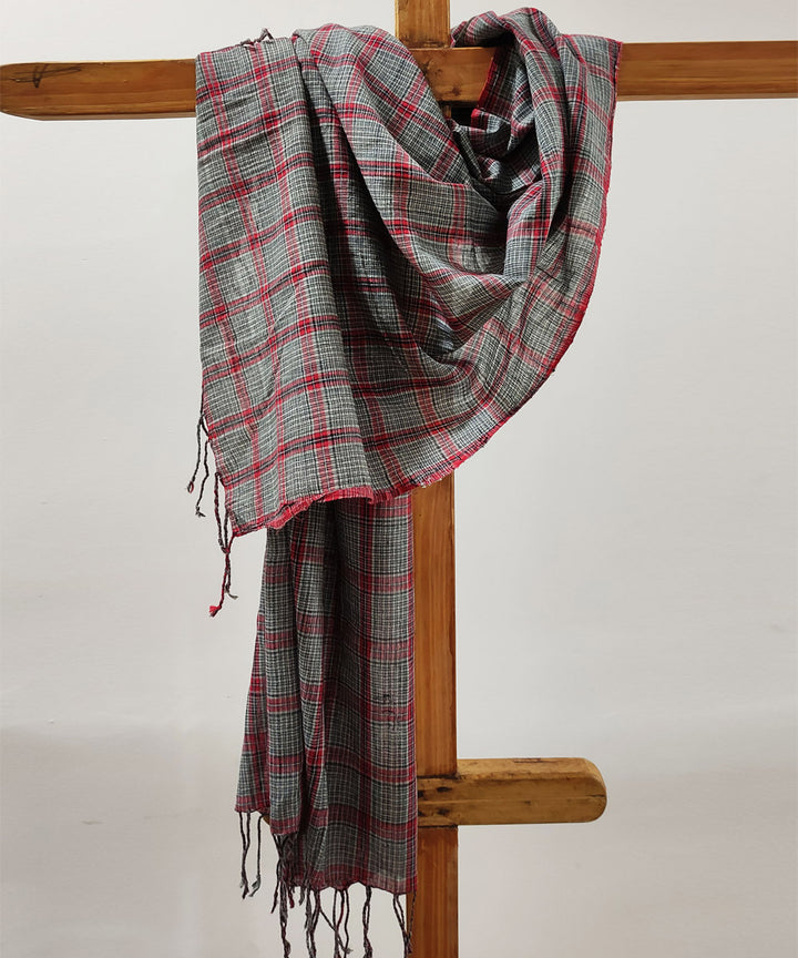 Grey multicolor checks handloom cotton assam stole