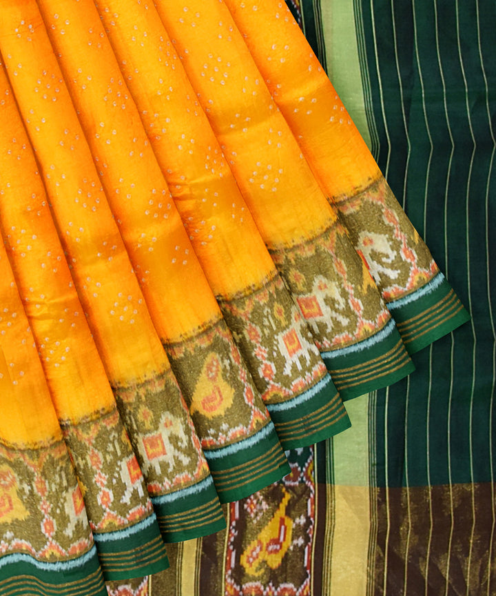 Yellow handwoven bandhani patola silk saree