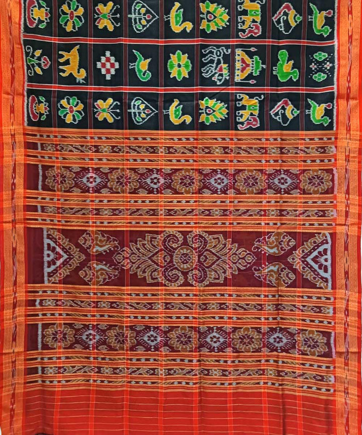 Black maroon handwoven khandua silk saree