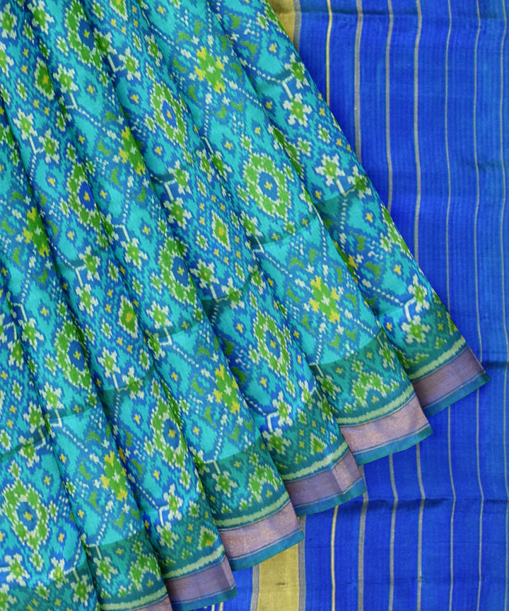 Cyan turquoise silk handloom patola saree