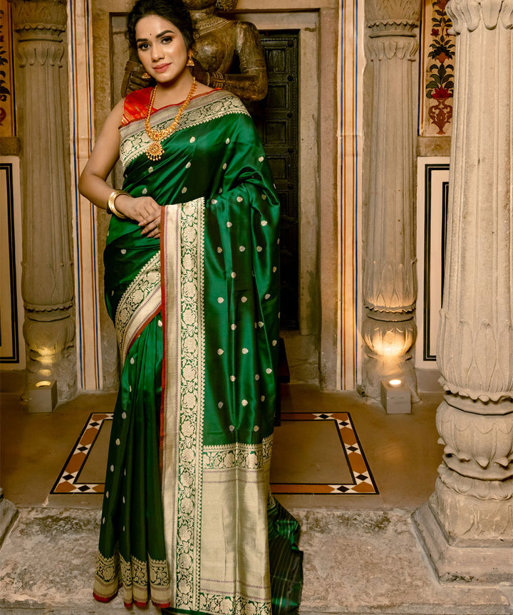 Dark green silk handloom banarasi saree