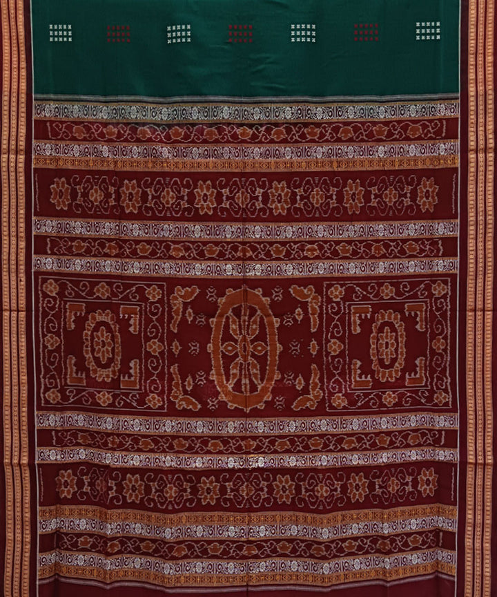 Dark green maroon handwoven bomkai cotton saree