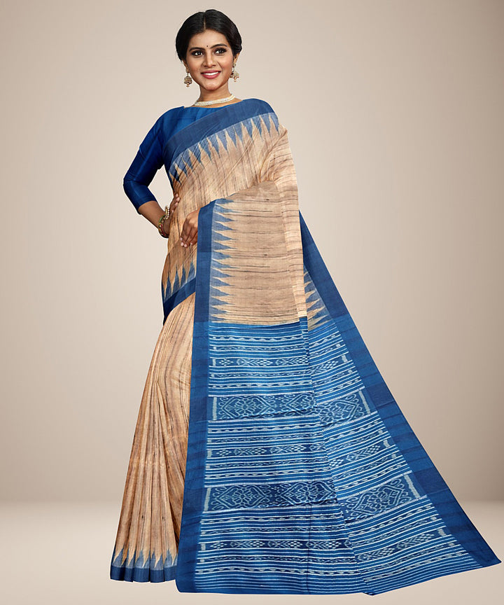 Beige blue gopalpur tussar silk handwoven saree