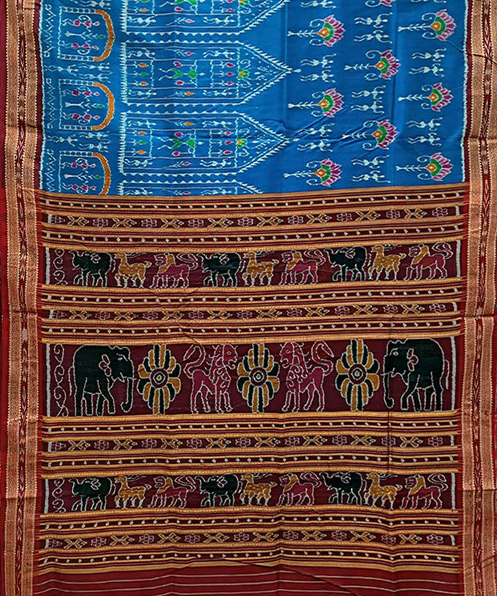 Sky blue maroon handwoven khandua silk saree