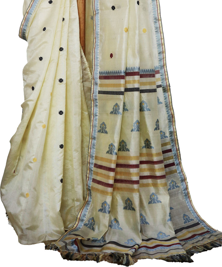 Cream yellow silk handloom assam saree