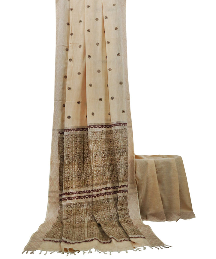 Cream brown handwoven eri silk assam saree