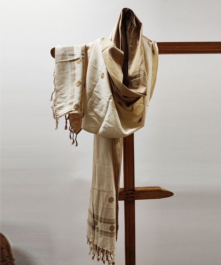 Beige white handwoven eri silk assam stole