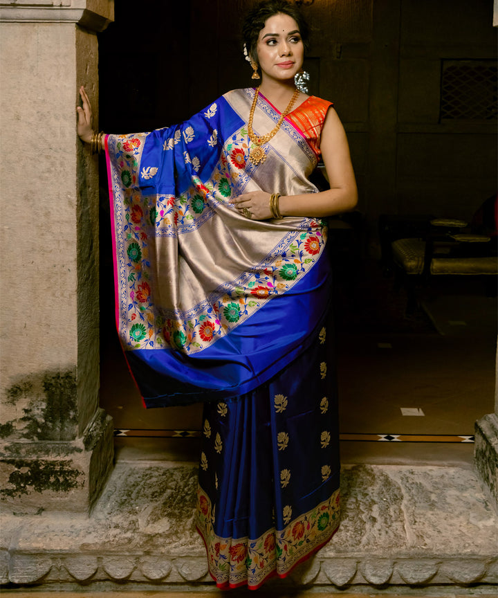 Electric blue silk handloom banarasi saree