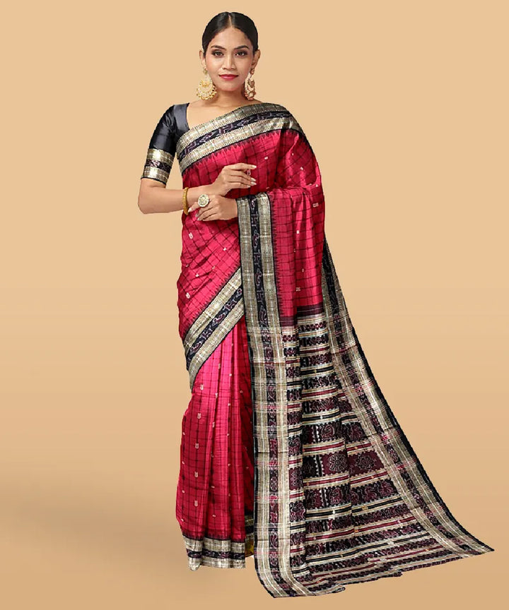 Red black handwoven silk sambalpuri saree