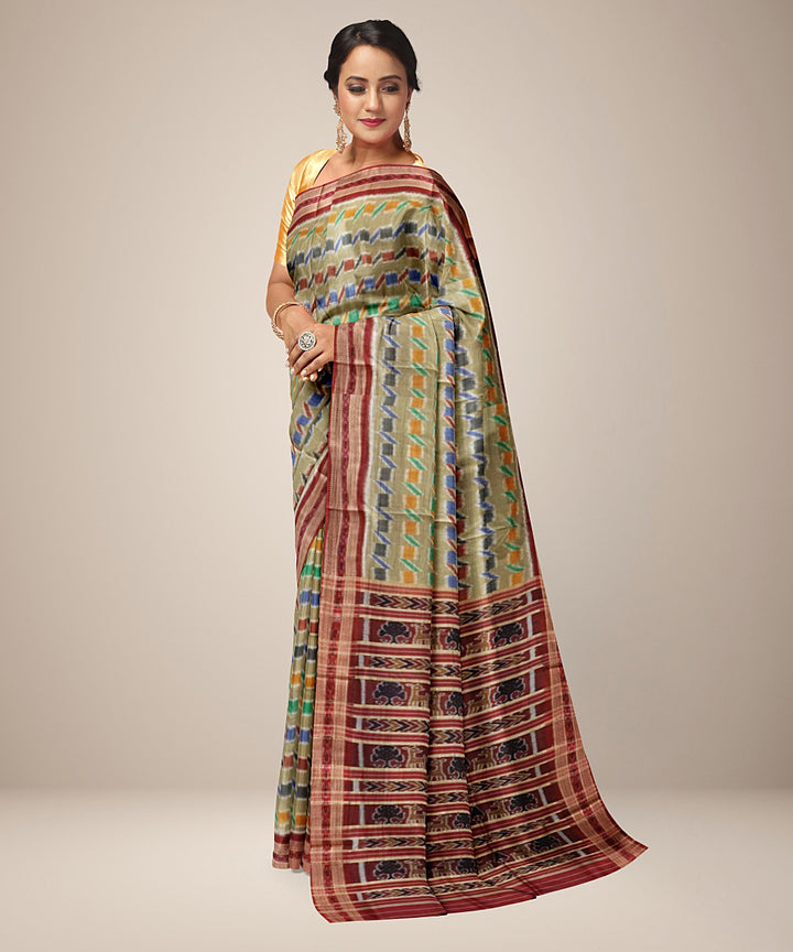 Beige multicolor silk handwoven khandua saree