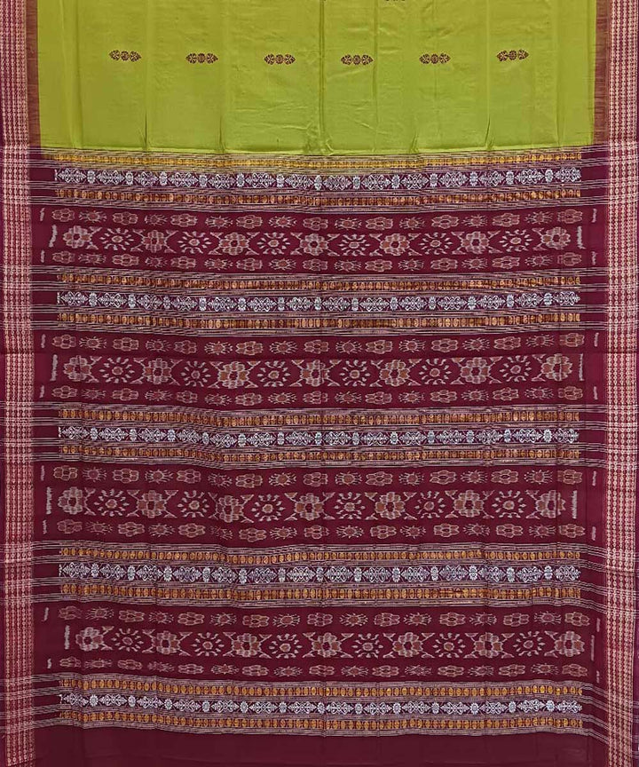 Light green maroon handwoven bomkai cotton saree