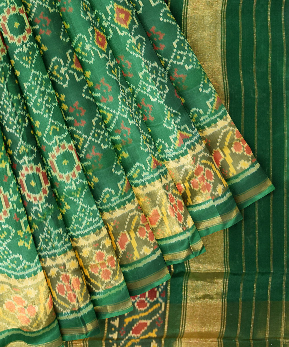 Patola dark green silk handwoven saree