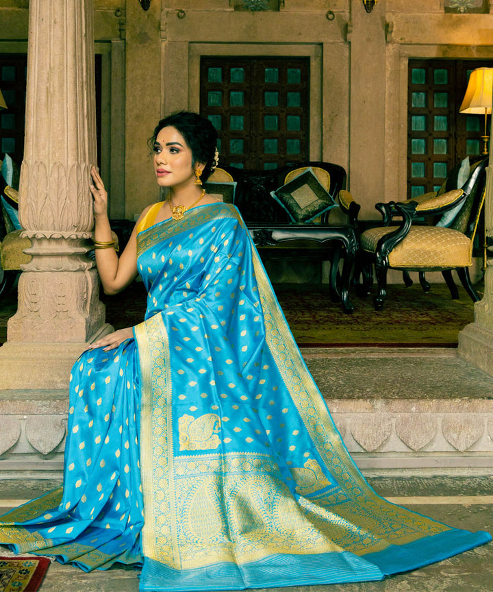 Sky blue silk handwoven banarasi saree