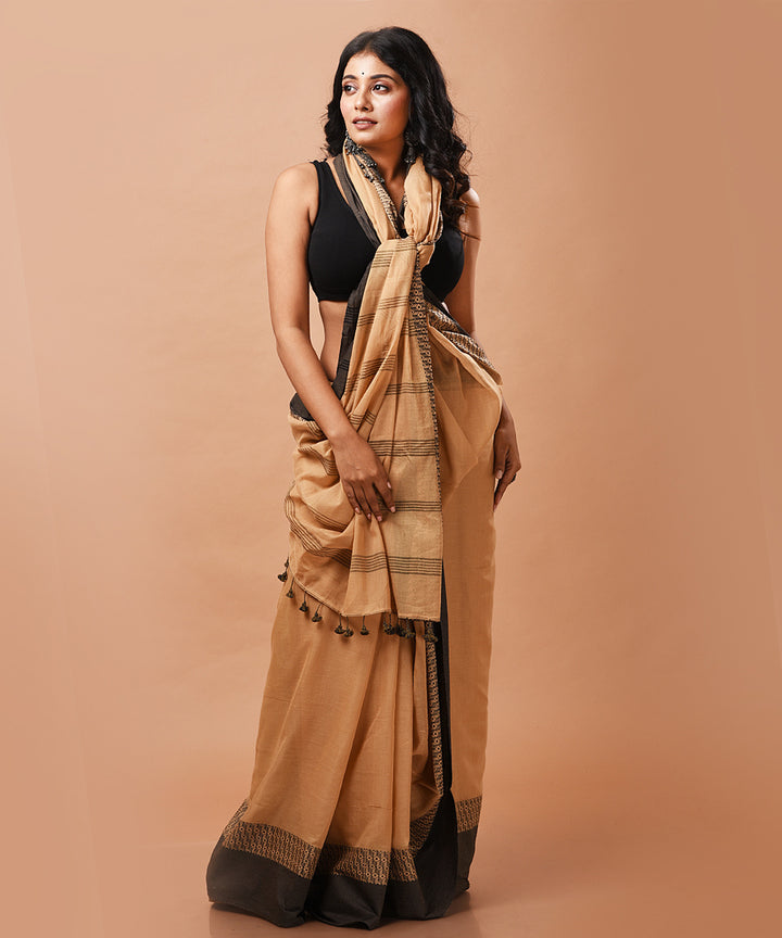 Light brown handloom cotton jamdani saree