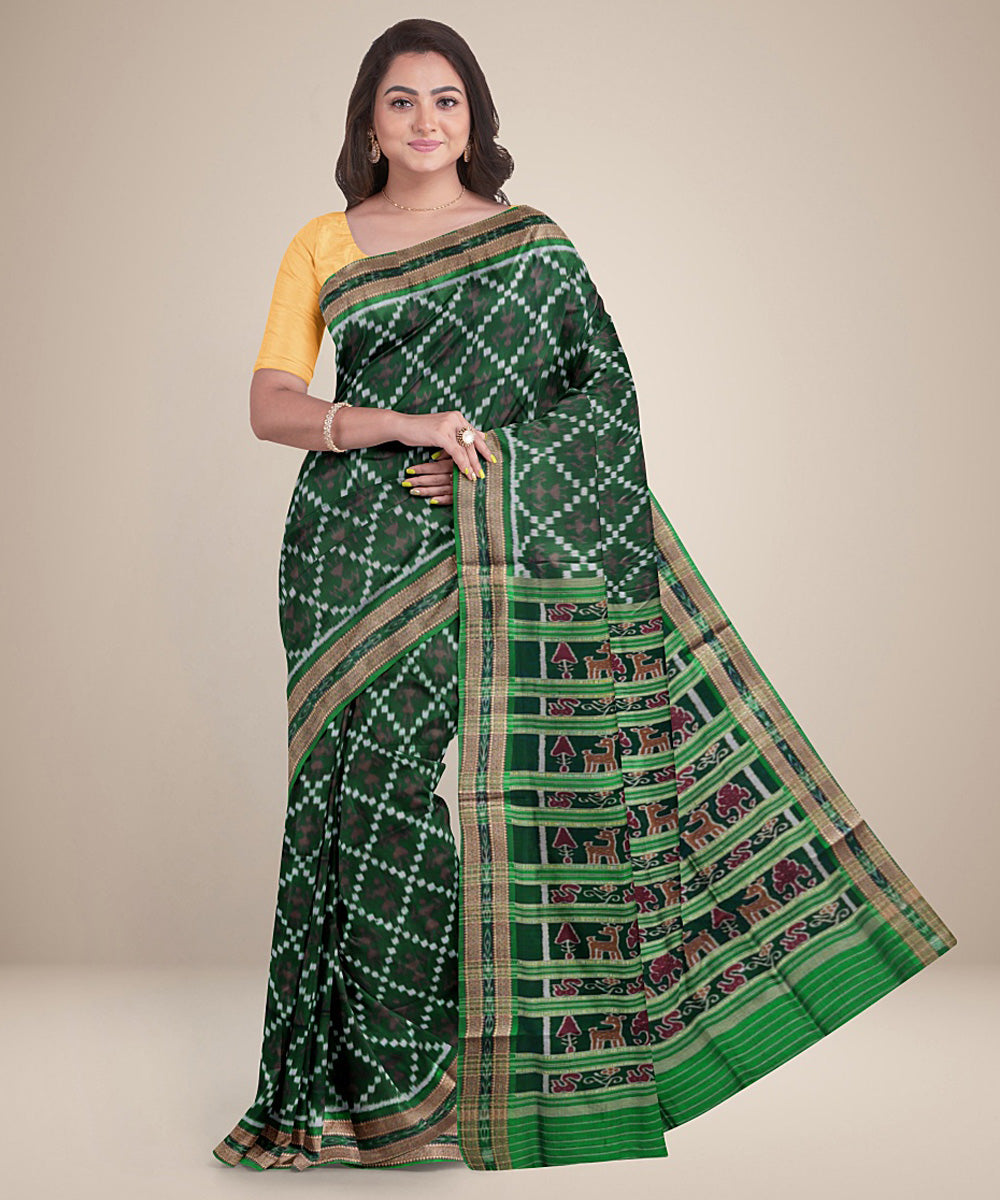 Dark green silk handwoven khandua saree