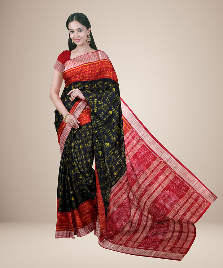 Black maroon handwoven silk sambalpuri saree