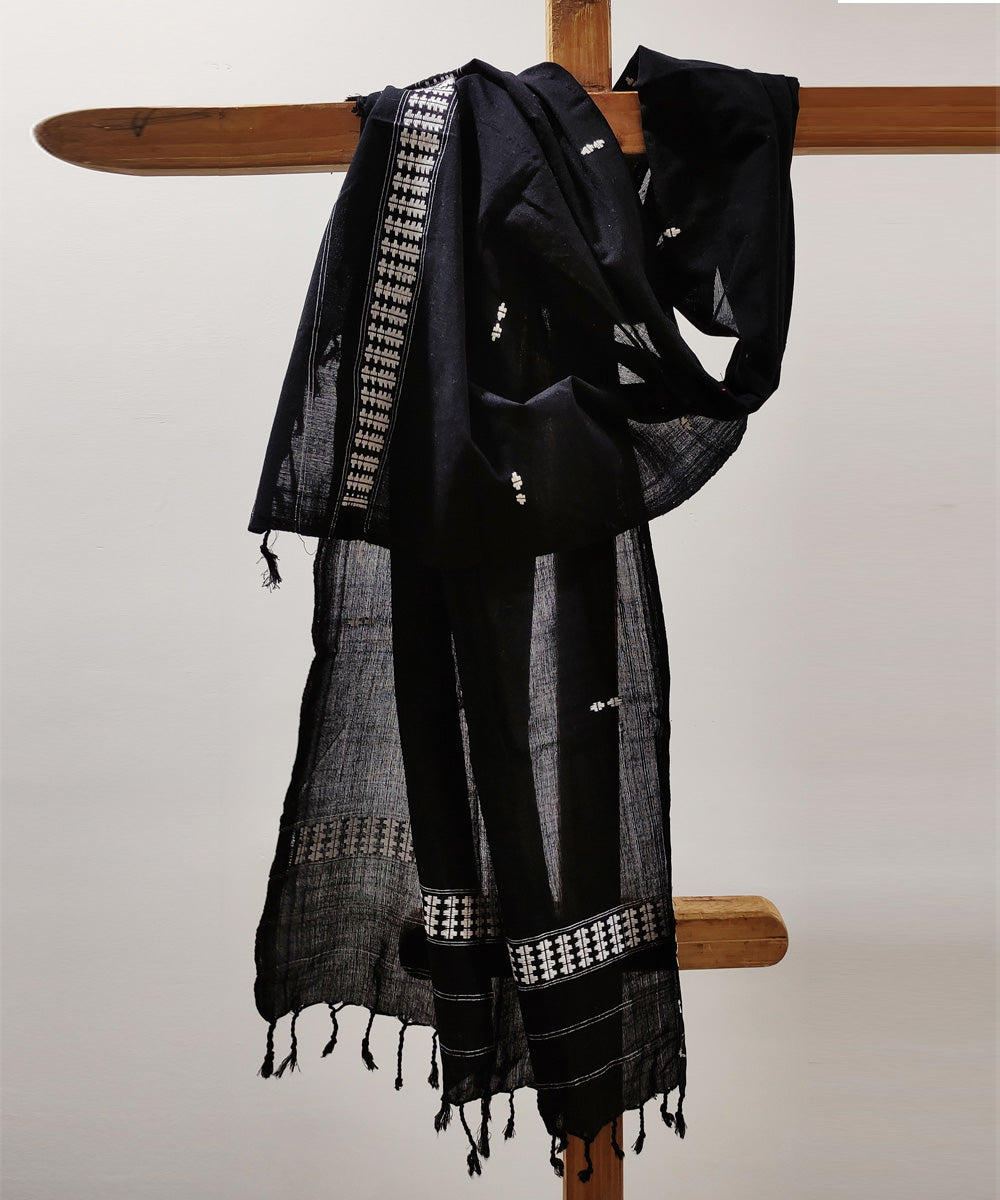 Black white handloom cotton assam stole