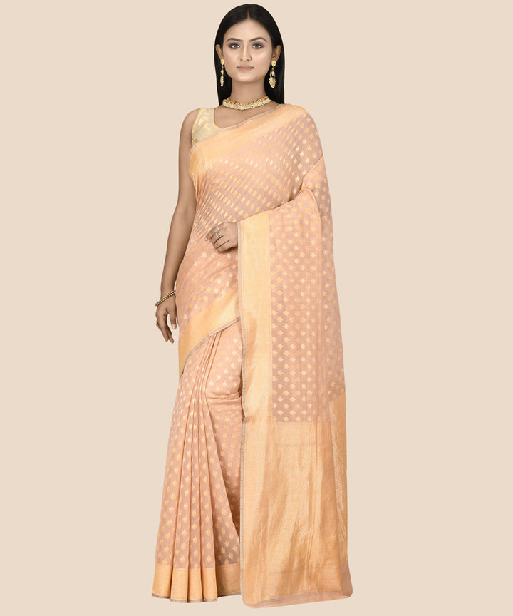Cream peach silk handloom banarasi saree