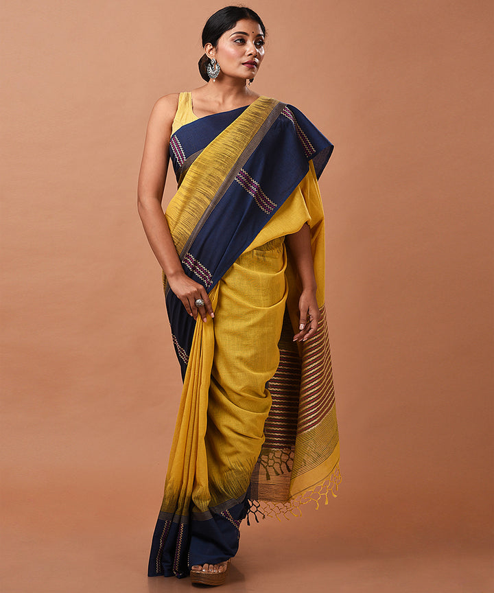 Mustard handloom cotton jamdani saree
