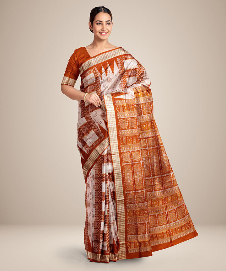 White orange silk handwoven bomkai saree